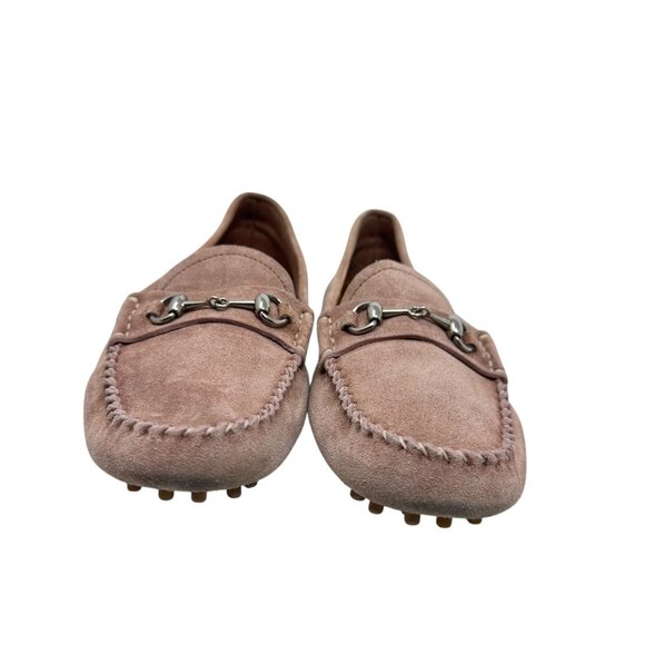 Gucci Women's Jordaan driving Loafers blush pink suede horsebit shoes size 35.5 - Picture 3 of 15